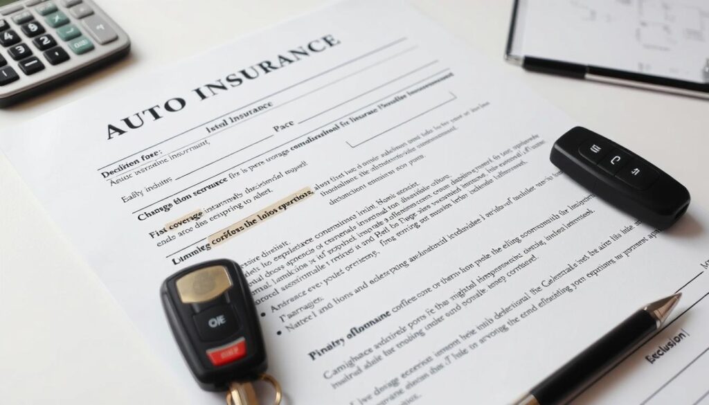 Auto insurance full coverage policy document with key sections highlighted Auto insurance full coverage policy document with key sections highlighted