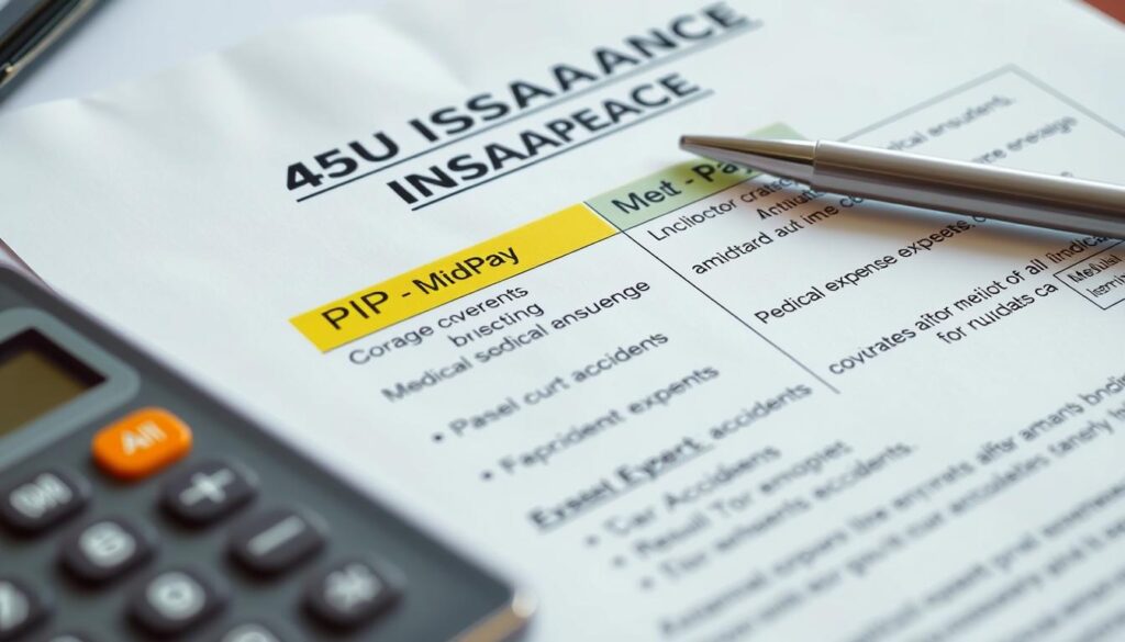 Auto insurance policy highlighting PIP and MedPay coverage for car accident injuries