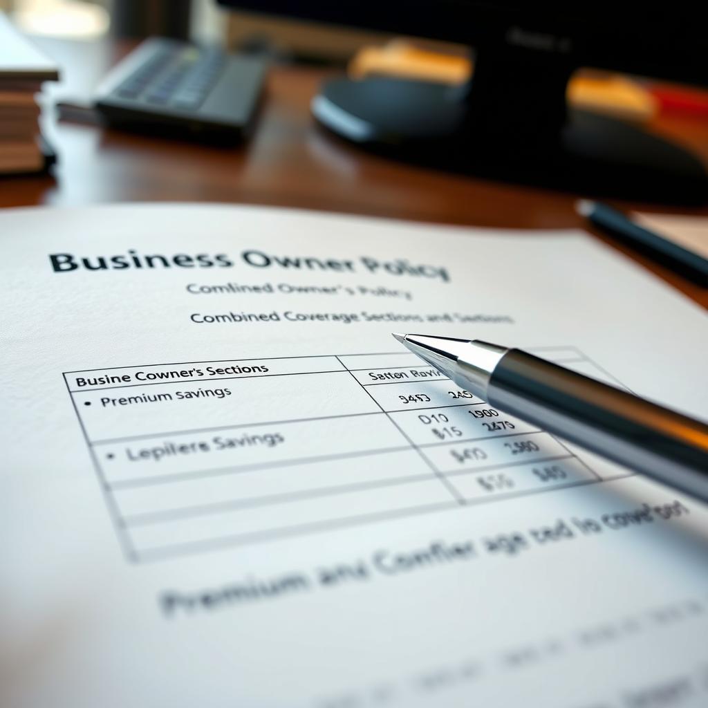 Business Owner's Policy document showing coverage and savings