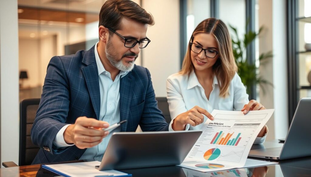 Business owner discussing factors affecting million dollar business insurance policy costs with an agent