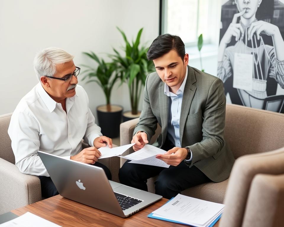 Business owner discussing general liability insurance options with an agent
