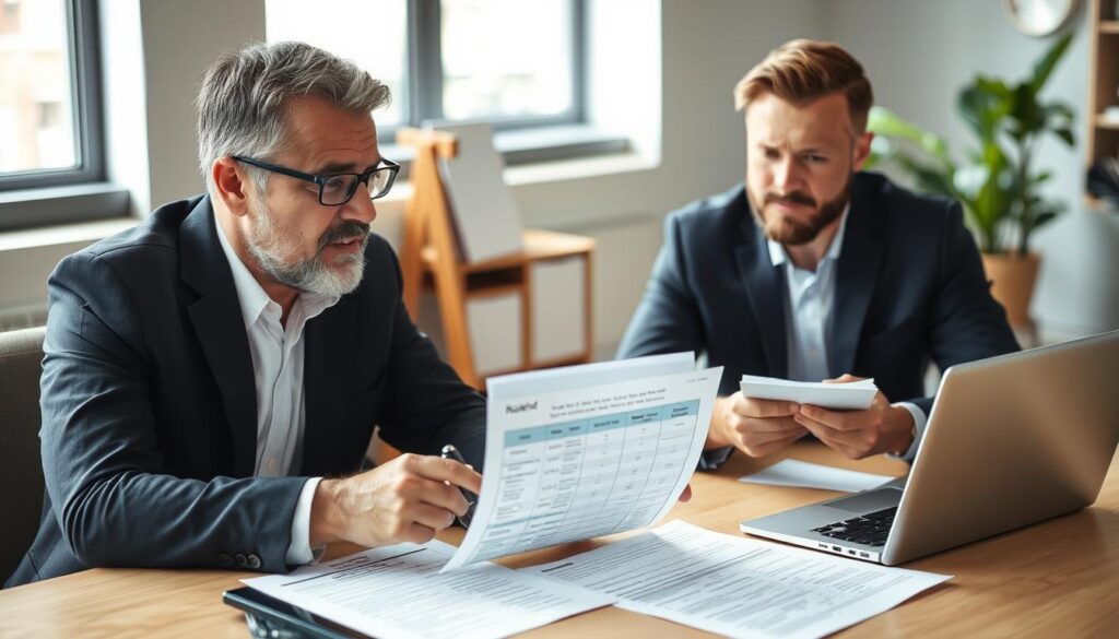 Business owner meeting with insurance agent to select Business Interruption Insurance
