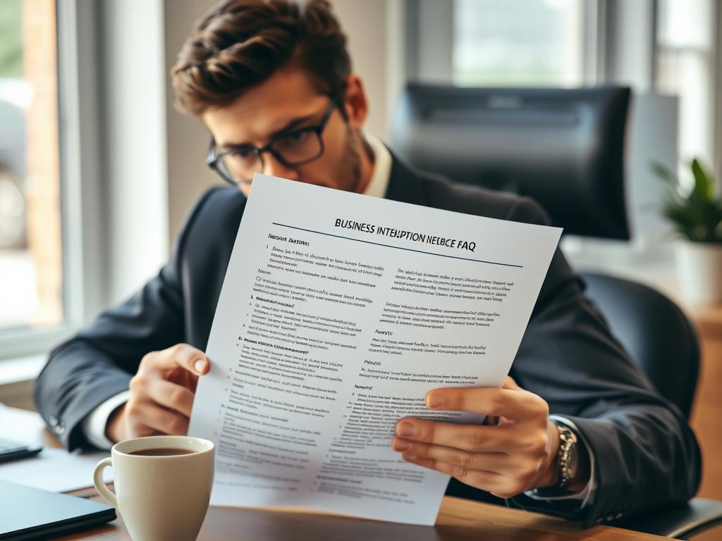 Business owner reviewing Business Interruption Insurance FAQ document