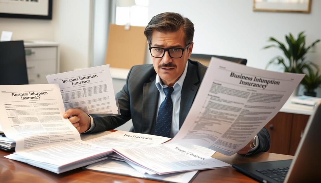 Business owner reviewing different types of Business Interruption Insurance policies