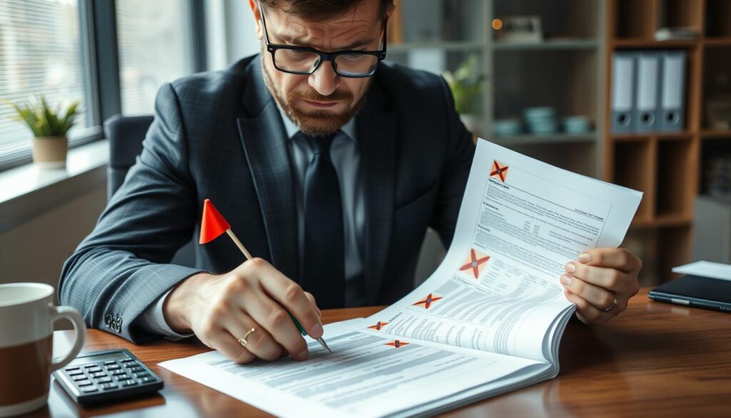 Business owner reviewing insurance policy to avoid coverage gaps