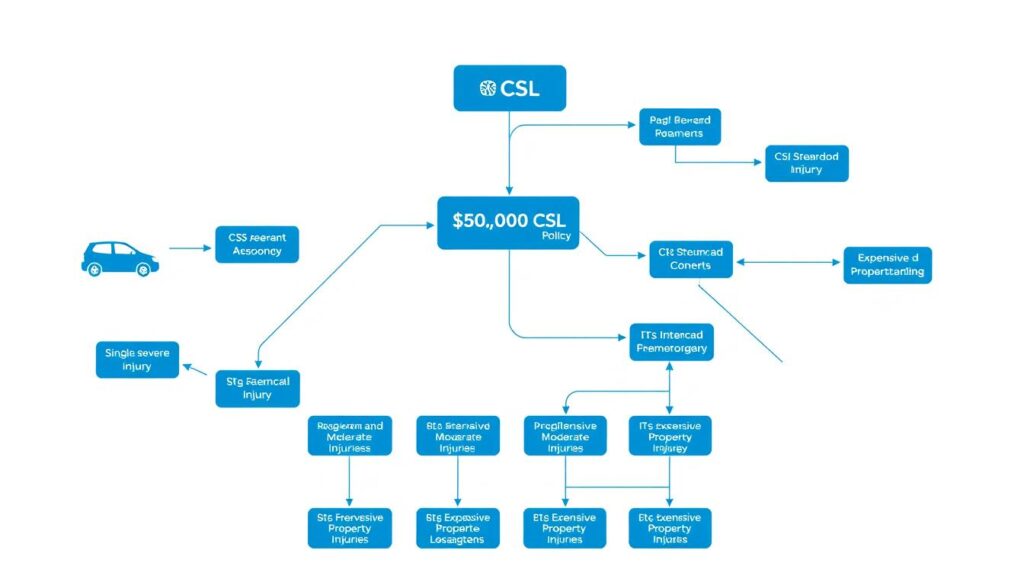 Chart showing how CSL works in auto insurance claims with different accident scenarios