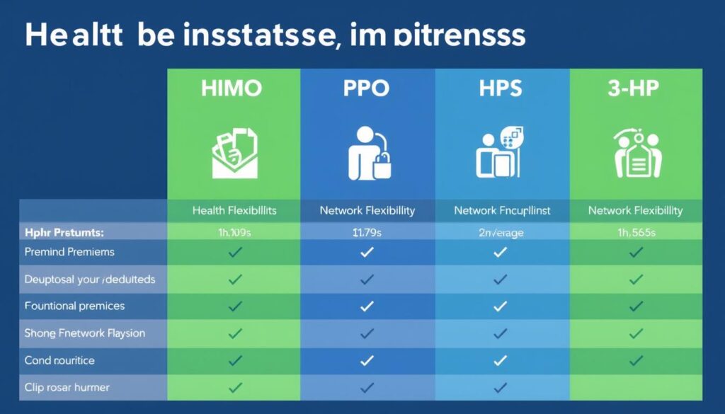 Comparison of different cheapest employee health insurance plan types showing HMO, PPO, and HDHP options