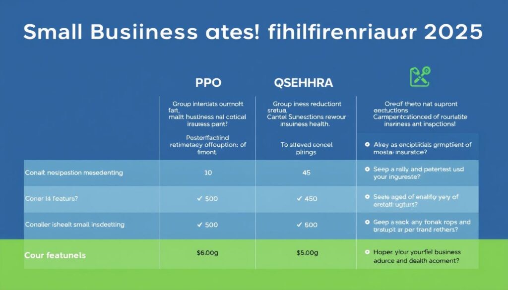 Comparison of small business health insurance plan options showing different coverage types Comparison of small business health insurance plan options showing different coverage types