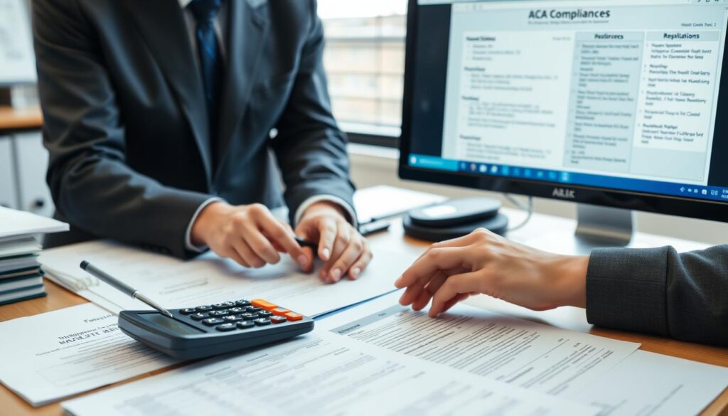 HR manager reviewing ACA compliance documents