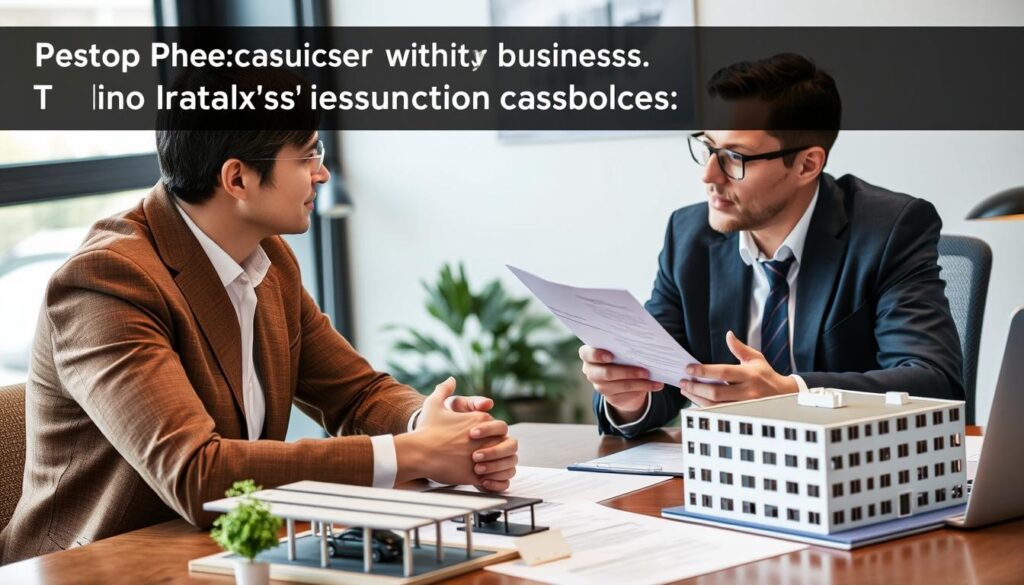 Insurance agent discussing best insurance providers for parking business with client Insurance agent discussing best insurance providers for parking business with client