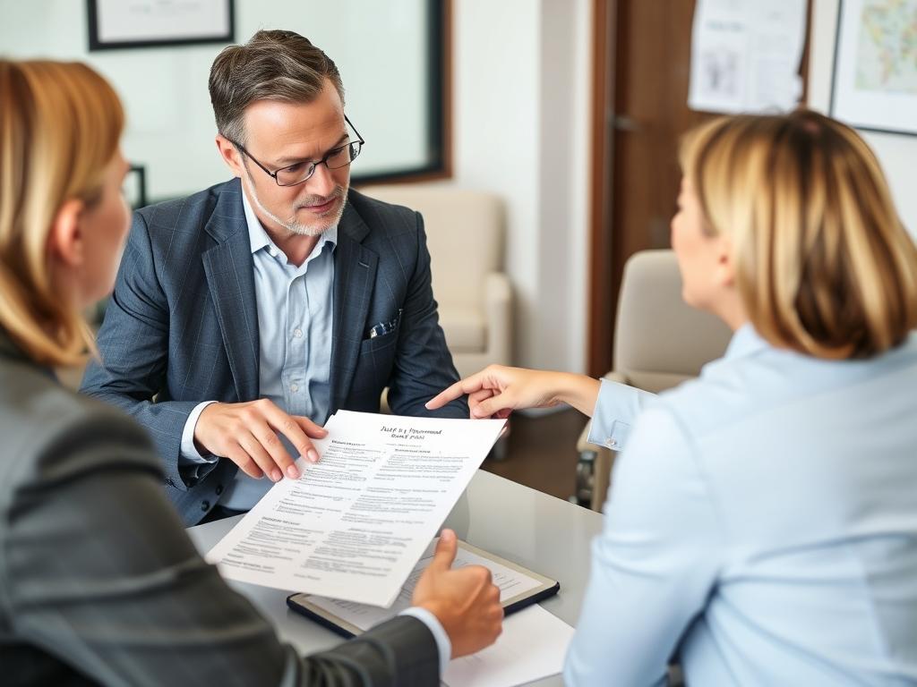 Insurance agent explaining policy options to business client