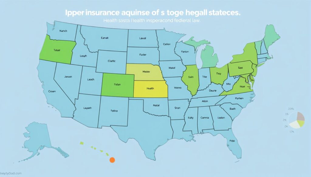 Map of the United States highlighting states with additional health insurance requirements