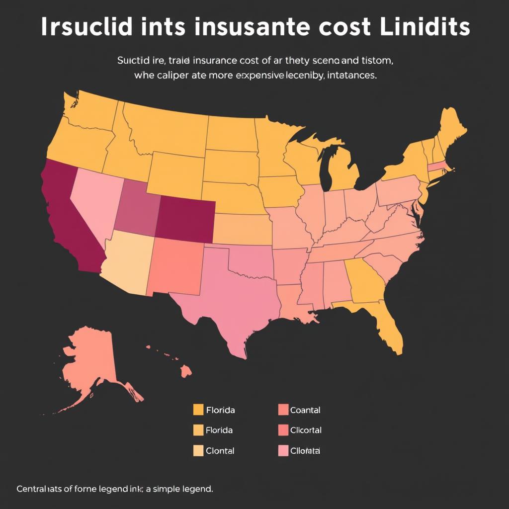 Map showing how location affects the cost of million dollar business insurance coverage