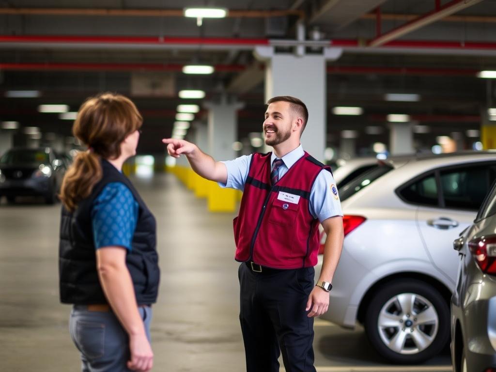 Parking attendant helping customer, showing why workers compensation insurance for parking attendants is needed