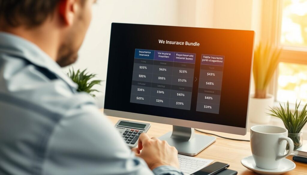 Person comparing insurance bundle options on computer Person comparing insurance bundle options on computer