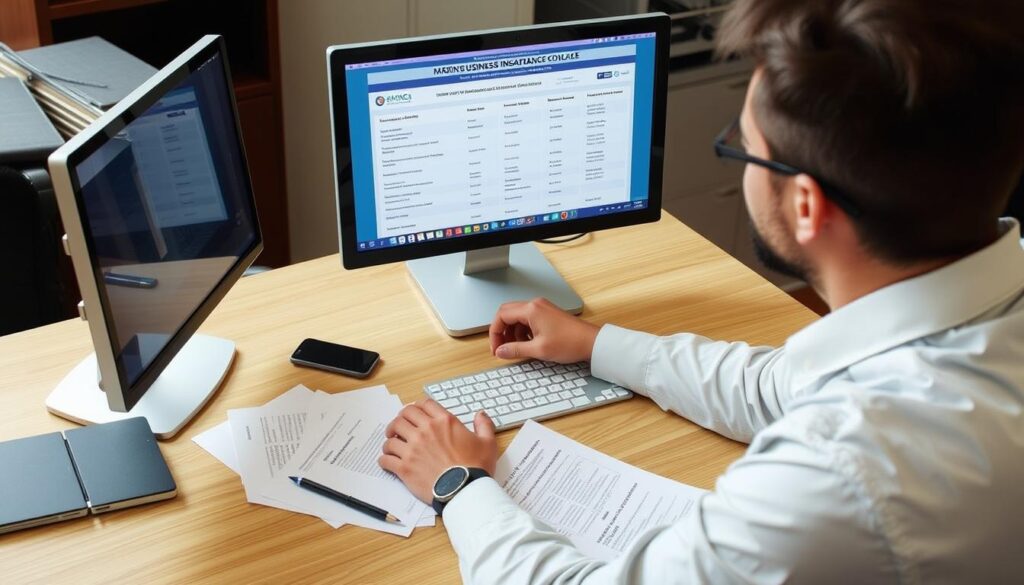 Person comparing parking business insurance quotes on computer Person comparing parking business insurance quotes on computer