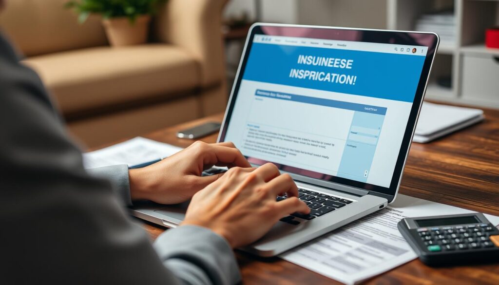 Person completing online insurance application Person completing online insurance application