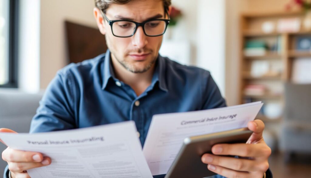 Person making decision between personal and commercial auto insurance options