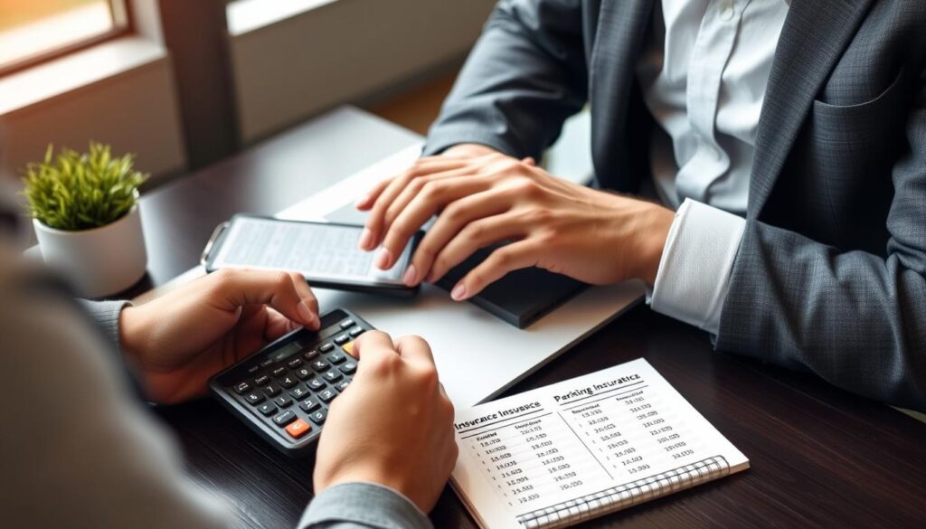 Person researching how much is parking lot business insurance per month on laptop Person researching how much is parking lot business insurance per month on laptop