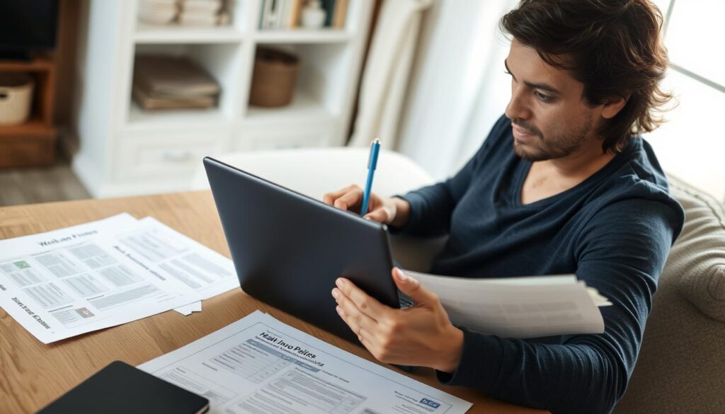Person reviewing and updating insurance policies after learning about car accident coverage