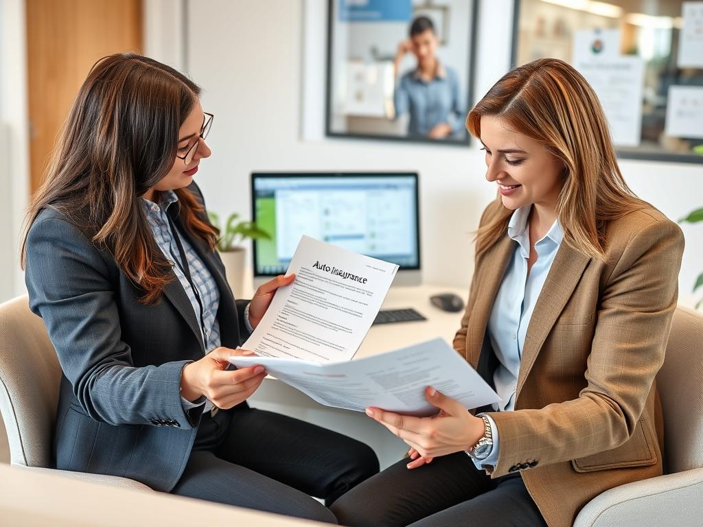Person reviewing auto insurance options with an agent discussing CSL insurance coverage