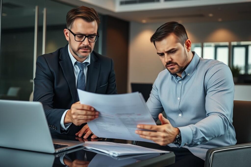 Professional consultant meeting with dissatisfied client