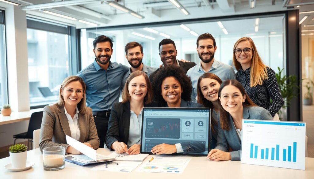 Satisfied business team after implementing health benefits