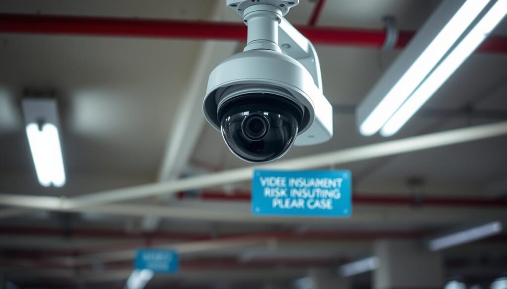 Security camera in parking garage showing risk management for parking business Security camera in parking garage showing risk management for parking business