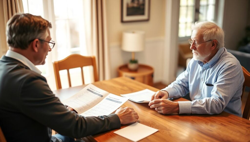 Senior couple reviewing Medicare supplement insurance options with an advisor