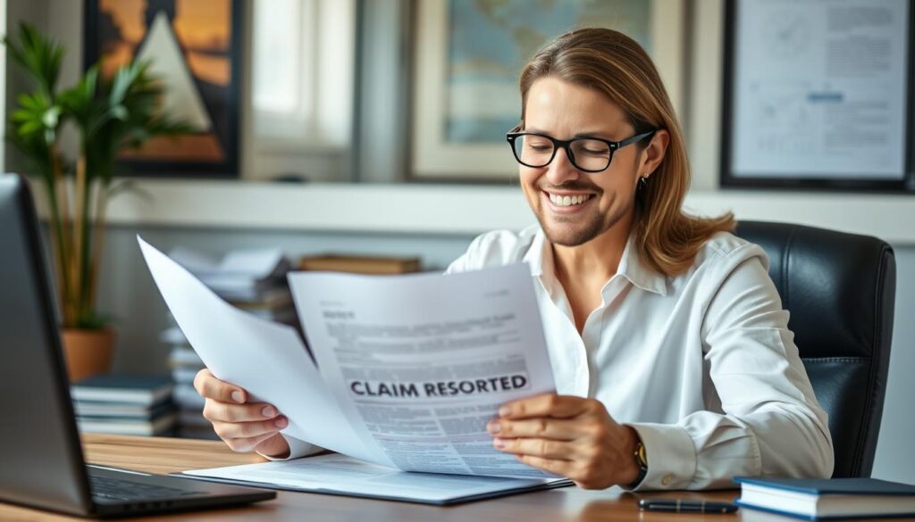 Small business owner looking relieved after resolving a liability claim