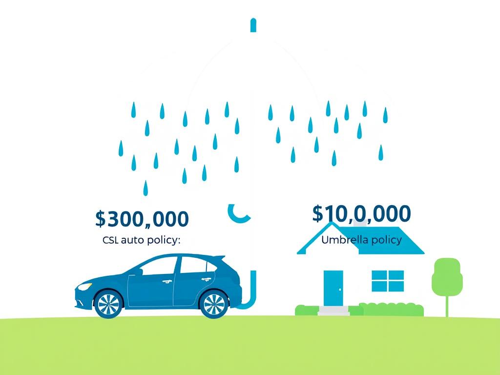 Umbrella policy protection diagram showing coverage beyond CSL auto insurance